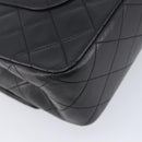 CHANEL Matelasse 25 Double Flap Chain Bag Lamb Skin Black Gold CC Auth 213989SAM-13