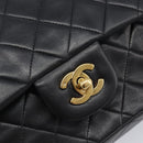 CHANEL Matelasse 25 Double Flap Chain Bag Lamb Skin Black Gold CC Auth 213989SAM-14