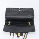 CHANEL Matelasse 25 Double Flap Chain Bag Lamb Skin Black Gold CC Auth 213989SAM-16
