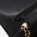 CHANEL Matelasse 25 Double Flap Chain Bag Lamb Skin Black Gold CC Auth 213989SAM-18
