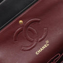 CHANEL Matelasse 25 Double Flap Chain Bag Lamb Skin Black Gold CC Auth 213989SAM-21