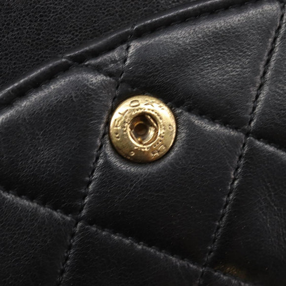 CHANEL Matelasse 25 Double Flap Chain Bag Lamb Skin Black Gold CC Auth 213989SAM