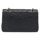 CHANEL Matelasse 25 Double Flap Chain Bag Lamb Skin Black Gold CC Auth 213989SAM-3