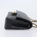 CHANEL Matelasse 25 Double Flap Chain Bag Lamb Skin Black Gold CC Auth 213989SAM-4