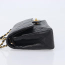 CHANEL Matelasse 25 Double Flap Chain Bag Lamb Skin Black Gold CC Auth 213989SAM-5