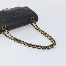 CHANEL Matelasse 25 Double Flap Chain Bag Lamb Skin Black Gold CC Auth 213989SAM-7