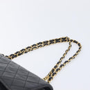 CHANEL Matelasse 25 Double Flap Chain Bag Lamb Skin Black Gold CC Auth 213989SAM-8