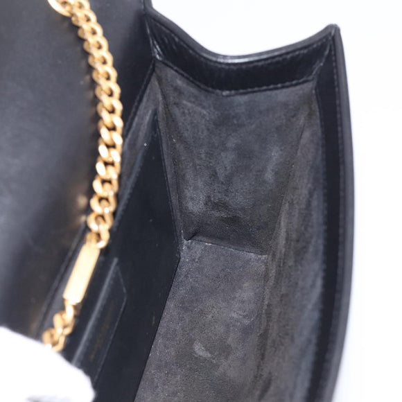 Saint Laurent Kate Chain Shoulder Bag Leather Gold Black Auth 213991M