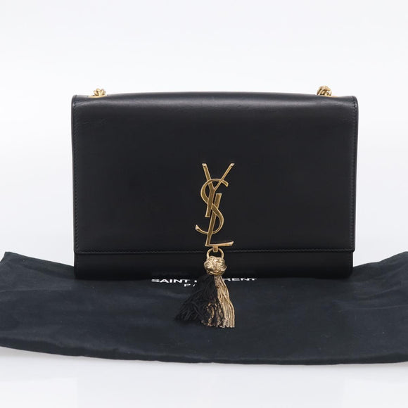 Saint Laurent Kate Chain Shoulder Bag Leather Gold Black Auth 213991M