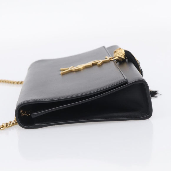 Saint Laurent Kate Chain Shoulder Bag Leather Gold Black Auth 213991M