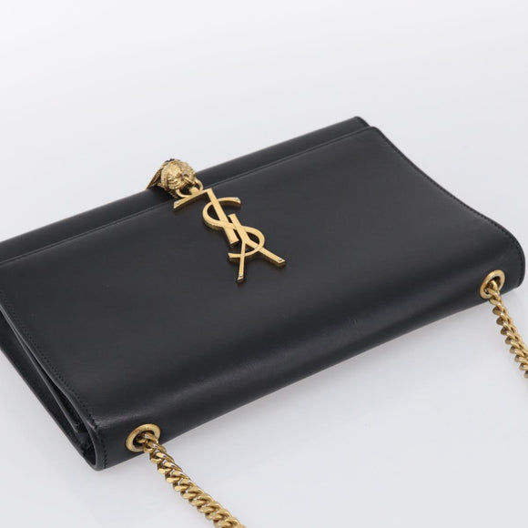 Saint Laurent Kate Chain Shoulder Bag Leather Gold Black Auth 213991M