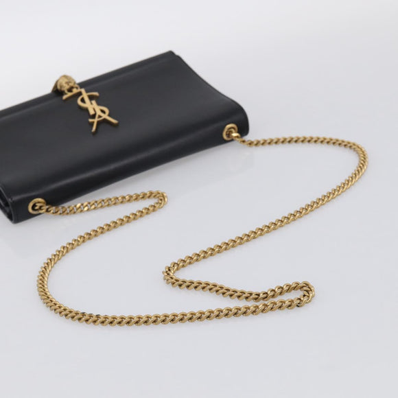 Saint Laurent Kate Chain Shoulder Bag Leather Gold Black Auth 213991M
