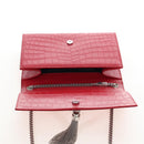Saint Laurent Kate Chain Bag Calf leather Embossed Red Auth 213998M-17