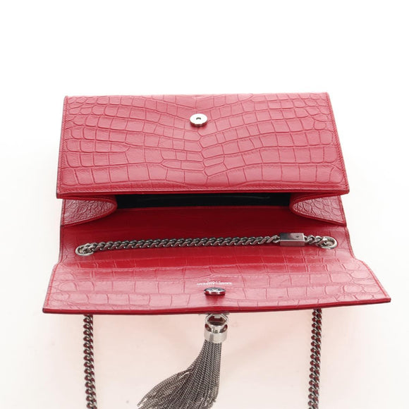 Saint Laurent Kate Chain Bag Calf leather Embossed Red Auth 213998M