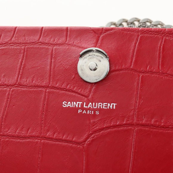 Saint Laurent Kate Chain Bag Calf leather Embossed Red Auth 213998M