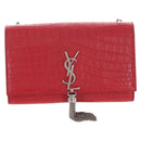 Saint Laurent Kate Chain Bag Calf leather Embossed Red Auth 213998M-2