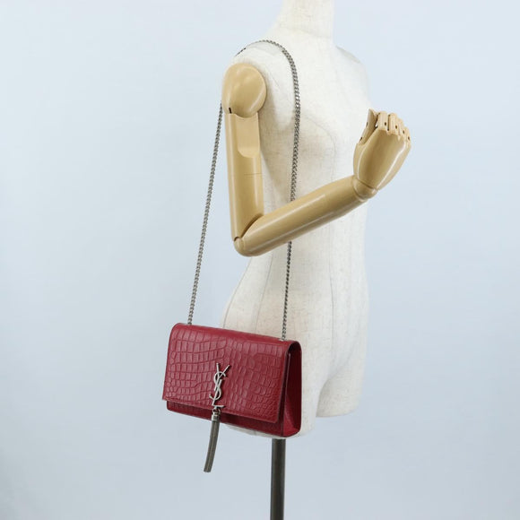 Saint Laurent Kate Chain Bag Calf leather Embossed Red Auth 213998M