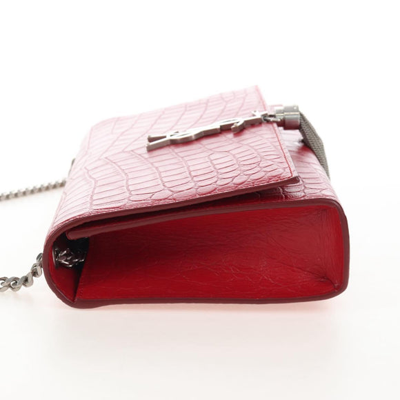 Saint Laurent Kate Chain Bag Calf leather Embossed Red Auth 213998M