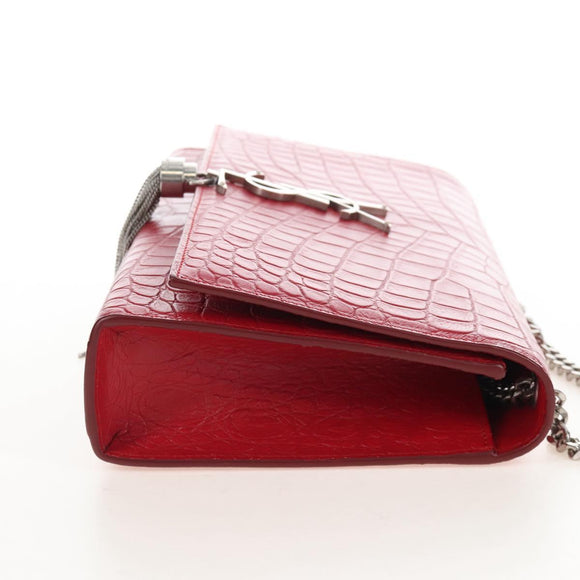 Saint Laurent Kate Chain Bag Calf leather Embossed Red Auth 213998M