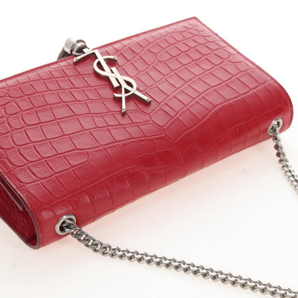 Saint Laurent Kate Chain Bag Calf leather Embossed Red Auth 213998M
