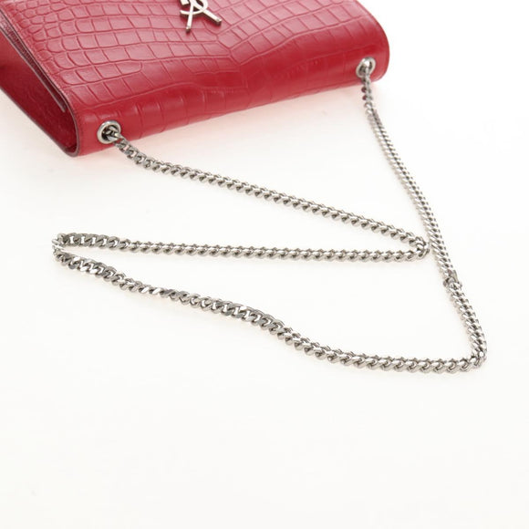 Saint Laurent Kate Chain Bag Calf leather Embossed Red Auth 213998M