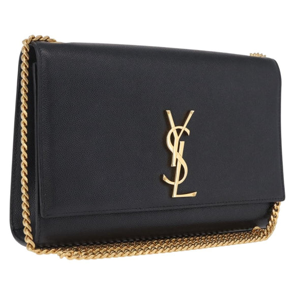Saint Laurent Chain Kate Shoulder Bag Leather Black Gold Auth 213999M