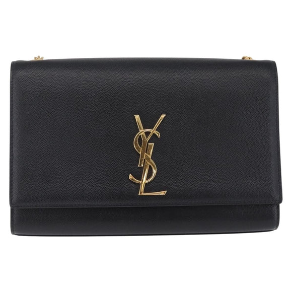 Saint Laurent Chain Kate Shoulder Bag Leather Black Gold Auth 213999M