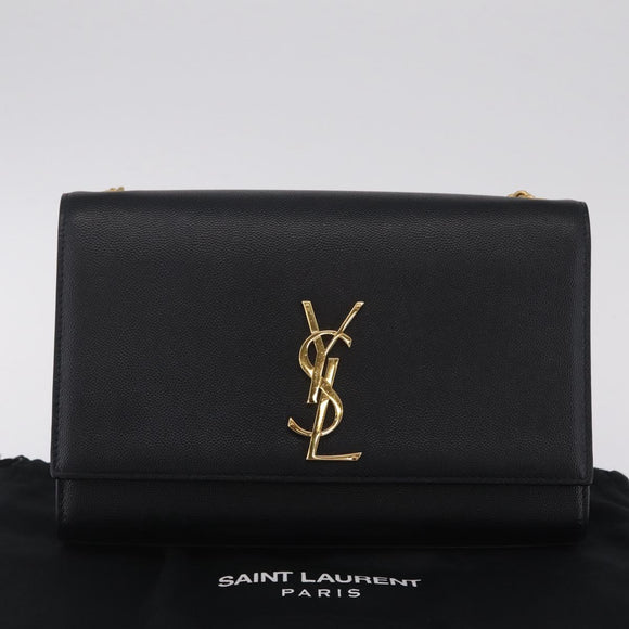 Saint Laurent Chain Kate Shoulder Bag Leather Black Gold Auth 213999M