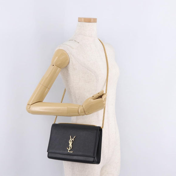 Saint Laurent Chain Kate Shoulder Bag Leather Black Gold Auth 213999M