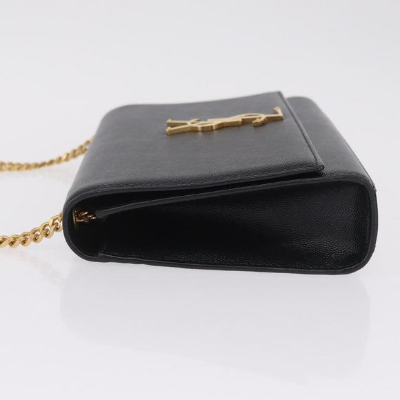 Saint Laurent Chain Kate Shoulder Bag Leather Black Gold Auth 213999M