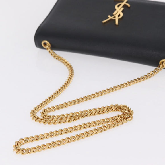 Saint Laurent Chain Kate Shoulder Bag Leather Black Gold Auth 213999M