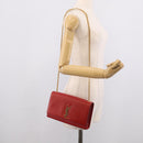 Saint Laurent Kate Chain Shoulder Bag Leather Red Gold Auth 214000M-26