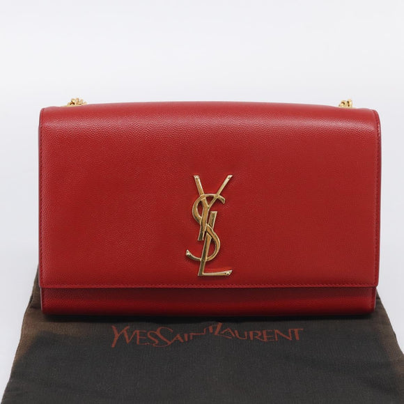 Saint Laurent Kate Chain Shoulder Bag Leather Red Gold Auth 214000M