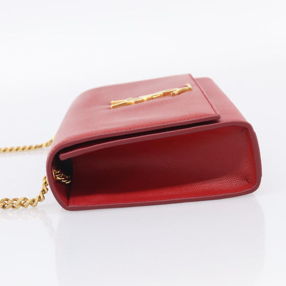 Saint Laurent Kate Chain Shoulder Bag Leather Red Gold Auth 214000M