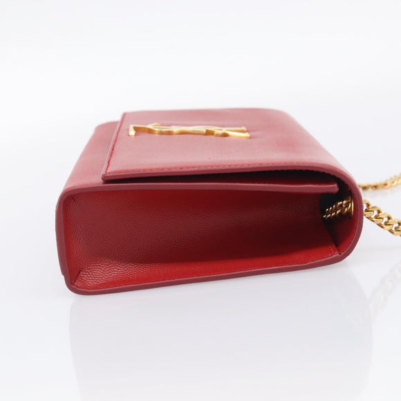 Saint Laurent Kate Chain Shoulder Bag Leather Red Gold Auth 214000M