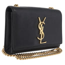 Saint Laurent Chain Kate Shoulder Bag Leather Black Gold Auth 214001M-1