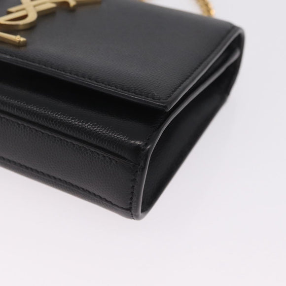 Saint Laurent Chain Kate Shoulder Bag Leather Black Gold Auth 214001M