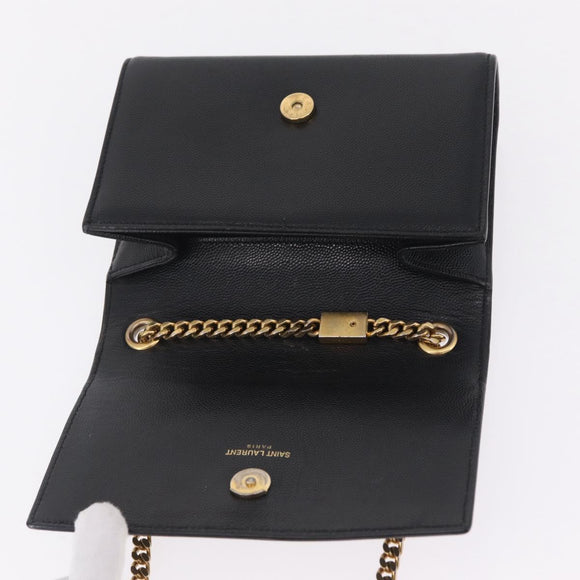 Saint Laurent Chain Kate Shoulder Bag Leather Black Gold Auth 214001M
