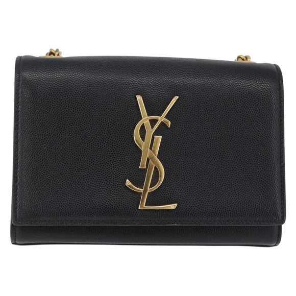 Saint Laurent Chain Kate Shoulder Bag Leather Black Gold Auth 214001M