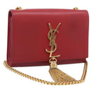 Saint Laurent Kate Chain Shoulder Bag Leather Red Gold Auth 214002M-1