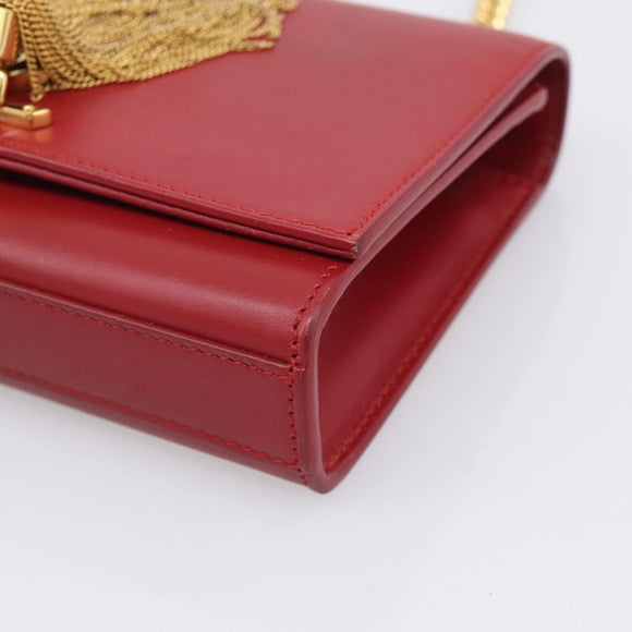 Saint Laurent Kate Chain Shoulder Bag Leather Red Gold Auth 214002M