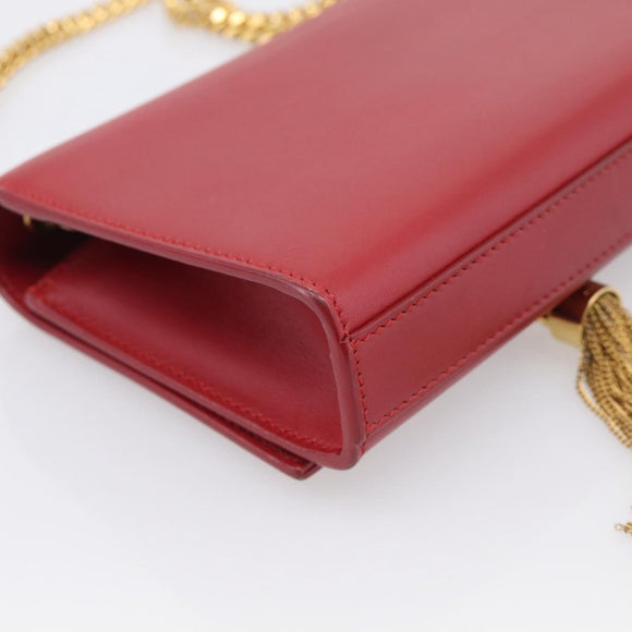 Saint Laurent Kate Chain Shoulder Bag Leather Red Gold Auth 214002M