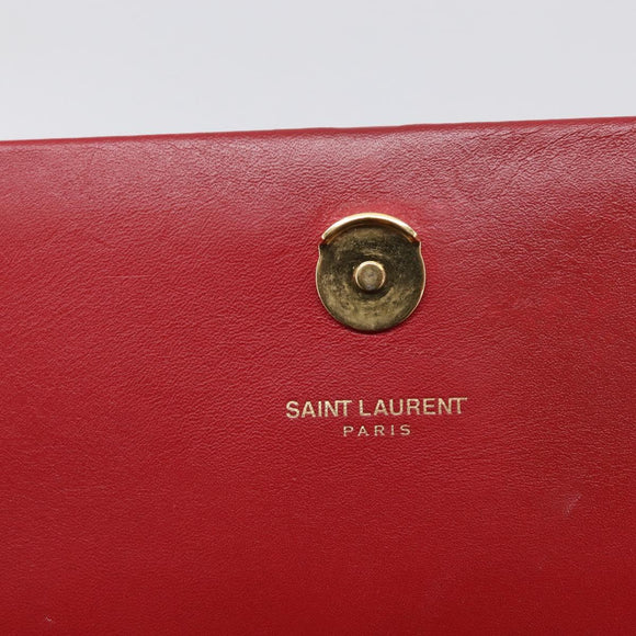Saint Laurent Kate Chain Shoulder Bag Leather Red Gold Auth 214002M