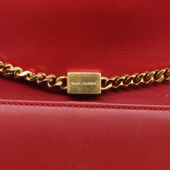 Saint Laurent Kate Chain Shoulder Bag Leather Red Gold Auth 214002M