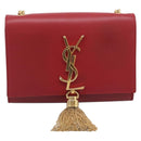Saint Laurent Kate Chain Shoulder Bag Leather Red Gold Auth 214002M-2