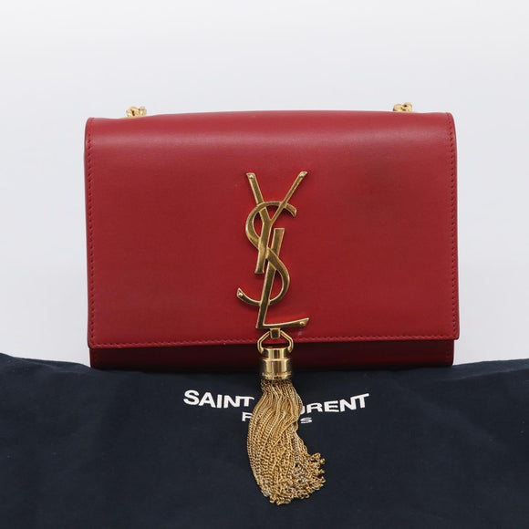 Saint Laurent Kate Chain Shoulder Bag Leather Red Gold Auth 214002M