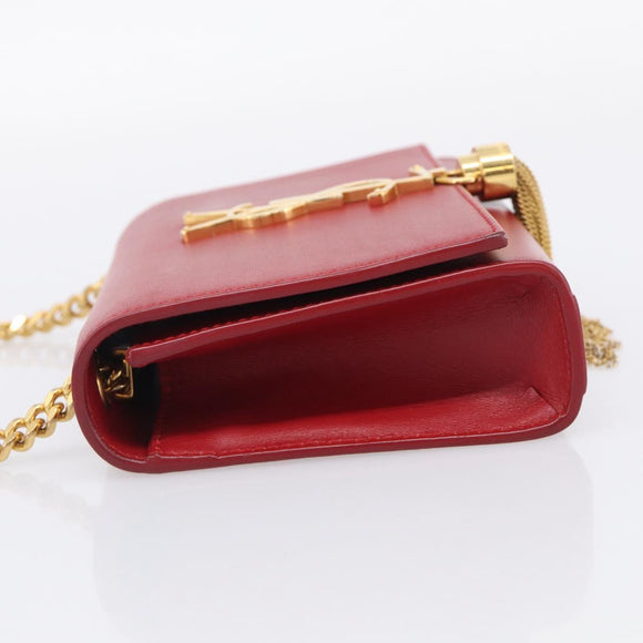 Saint Laurent Kate Chain Shoulder Bag Leather Red Gold Auth 214002M