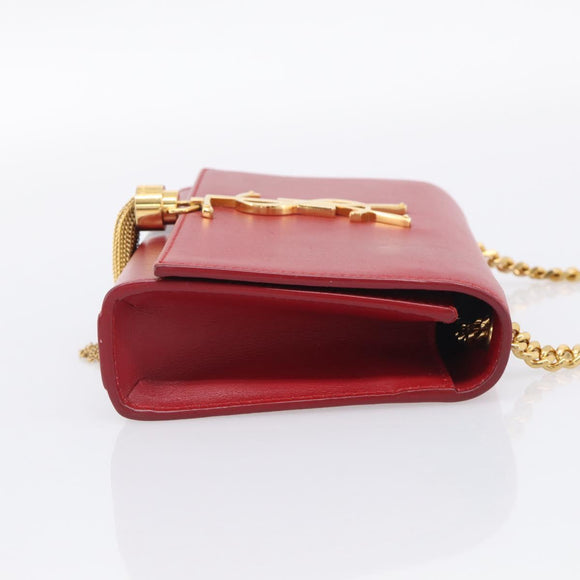 Saint Laurent Kate Chain Shoulder Bag Leather Red Gold Auth 214002M