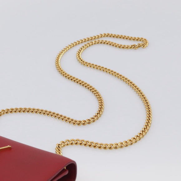 Saint Laurent Kate Chain Shoulder Bag Leather Red Gold Auth 214002M