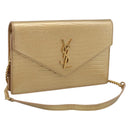 Saint Laurent Chain Shoulder Bag Leather Embossed Gold Auth 214003M-1